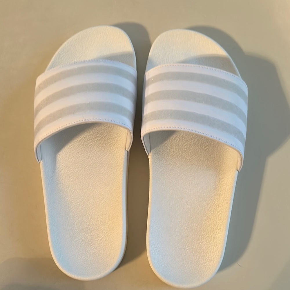 Adidas White Striped Slide Sandals